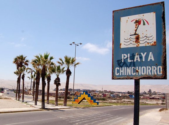 Sign at Chinchorro beach, Arica, Arica Chile