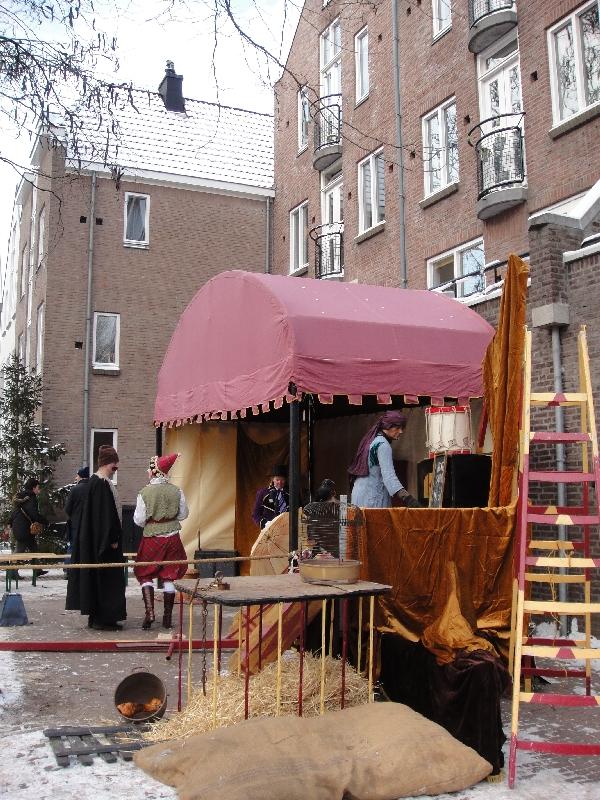 Deventer Netherlands Medieval Circus act on Prinsenplaats