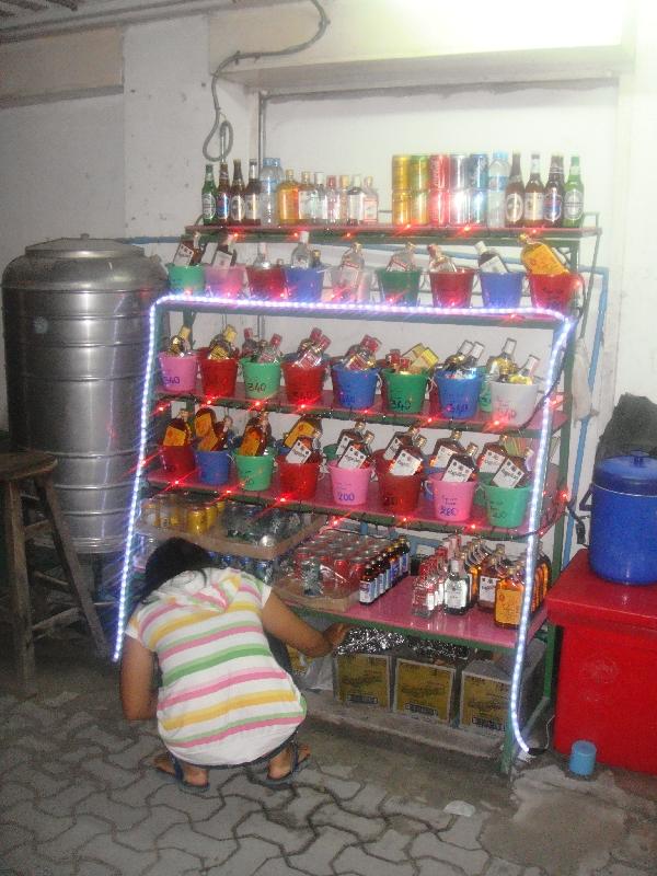 Stands selling buckets in Thailand, Ko Phi Phi Don Thailand