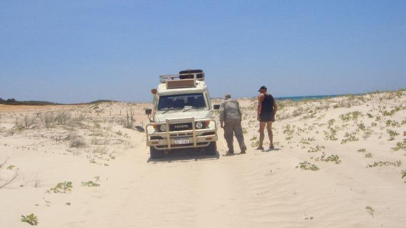 Car stuck in the sand dunes, Australia