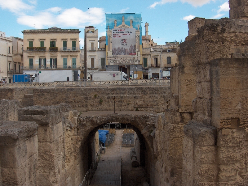 The half buried Amphitheatre in Lecce, Italy