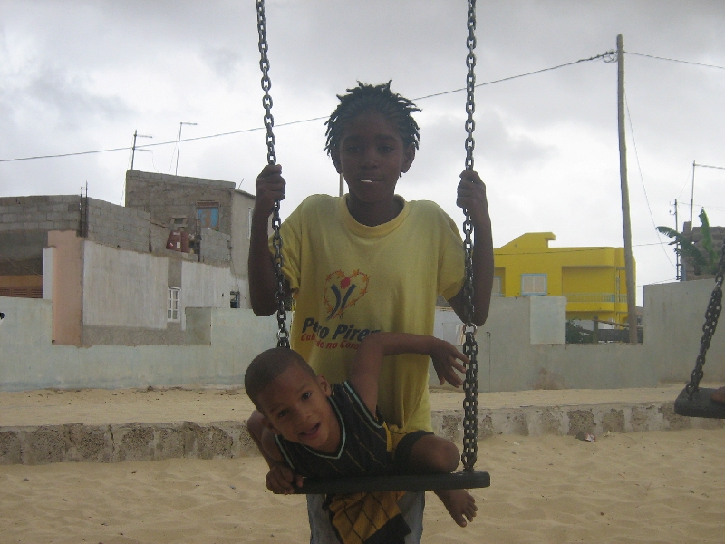 Cape Verdian kids playing around, Espargos Cape Verde