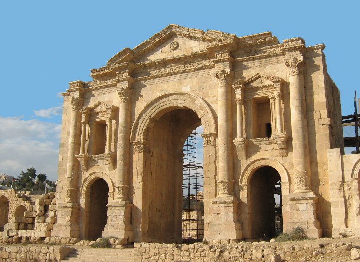 The ancient Arch of Hadrian in Jerash Jerash Jordan Middle East