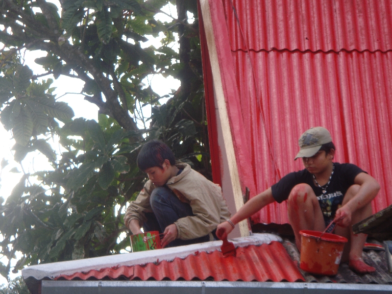 Thai construction workers at the Temple, Thailand