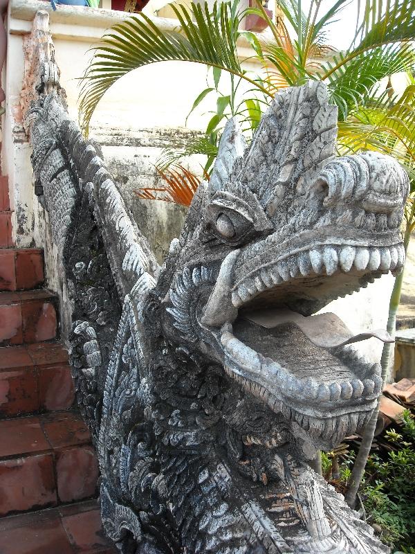 The dragon heads at Wat Luang, Vientiane Laos