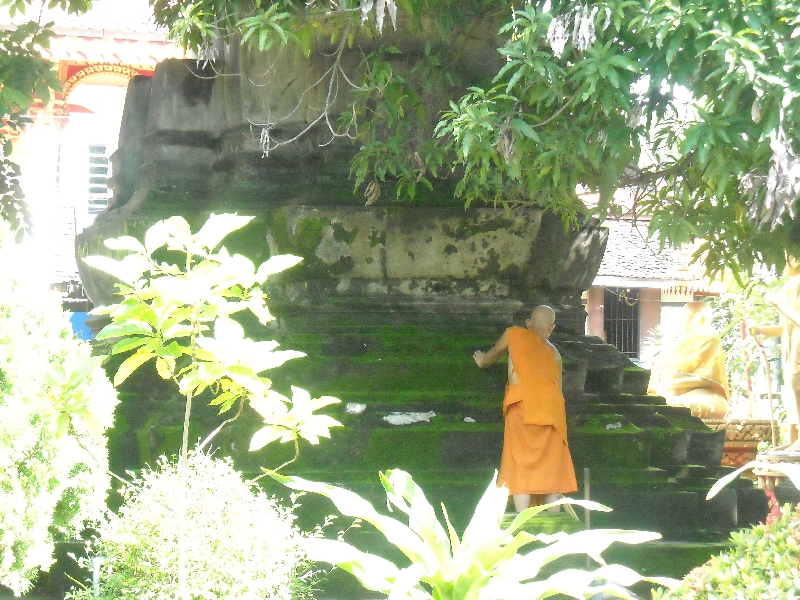 Monk in the gardens of Wat Si Saket, Vientiane Laos