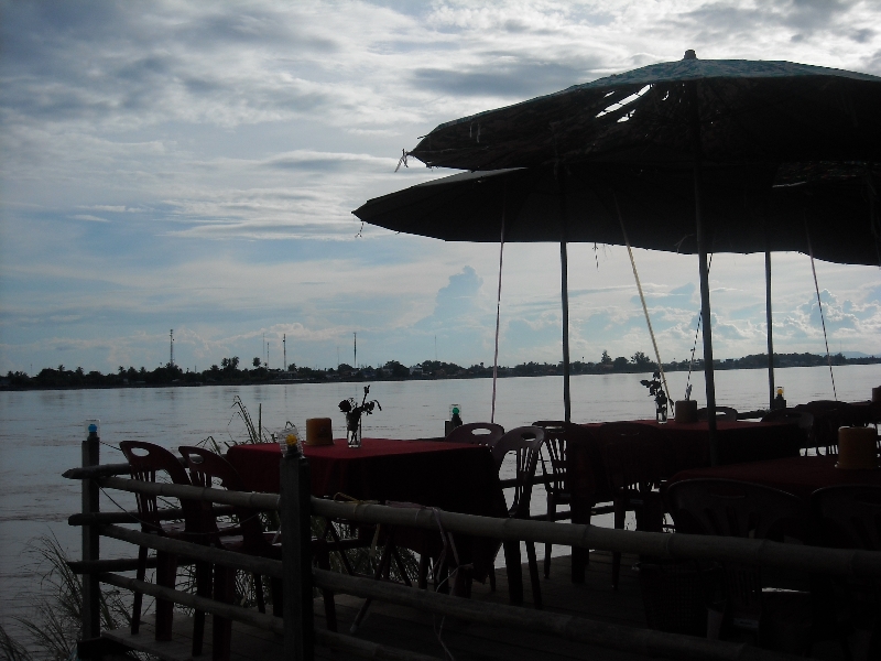 Having a drink on the Mekong River, Laos