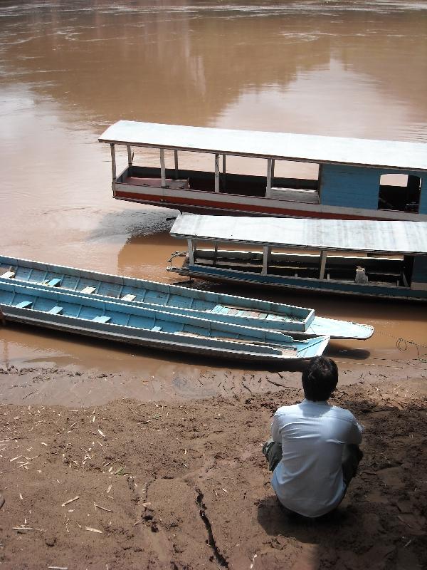 Long boats on the Mekong River, Laos