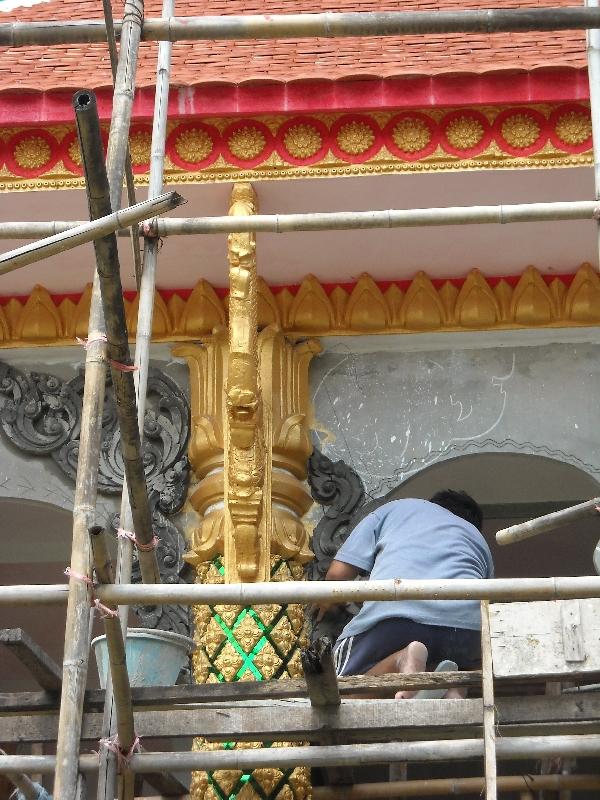 Temple under construction, Laos