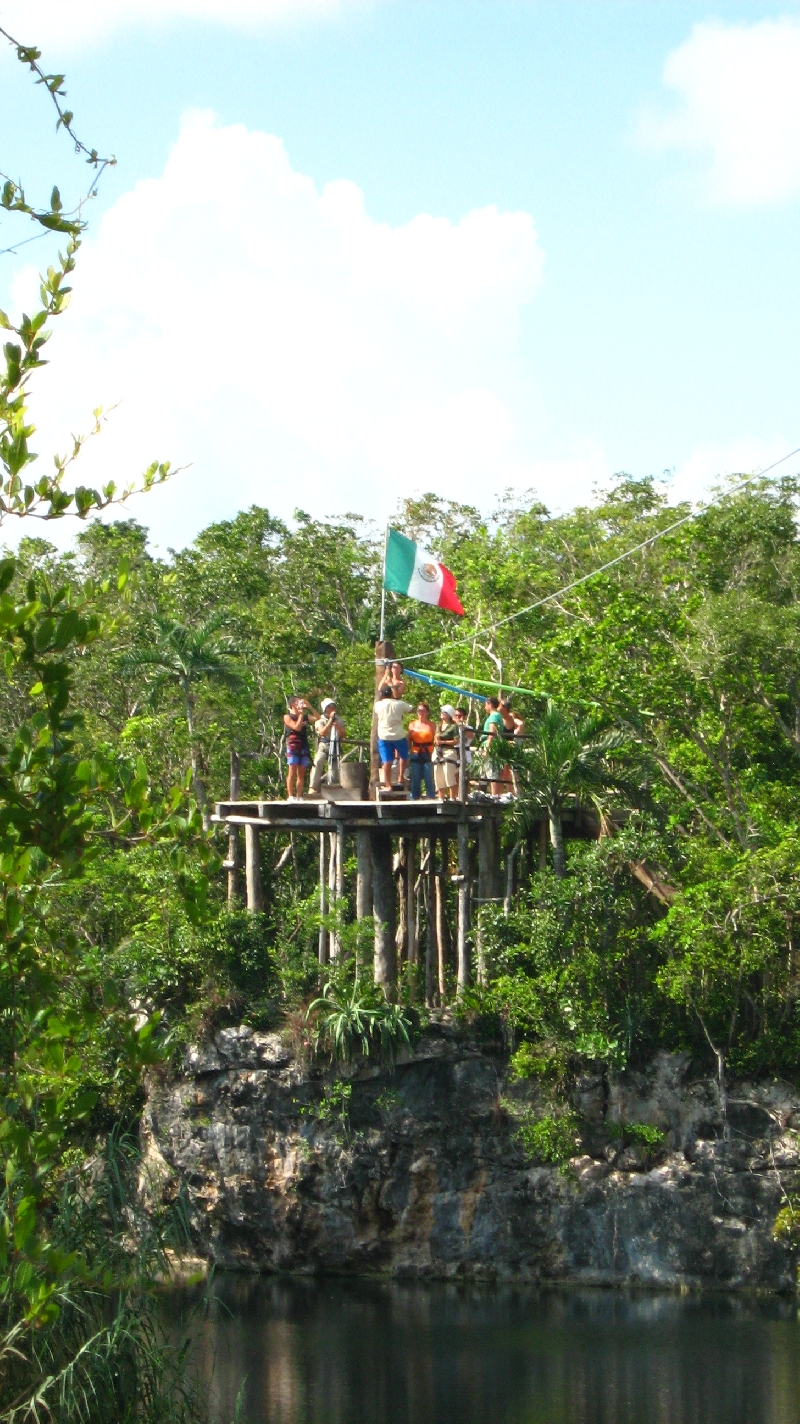 Ziplining over the lagoon, Mexico