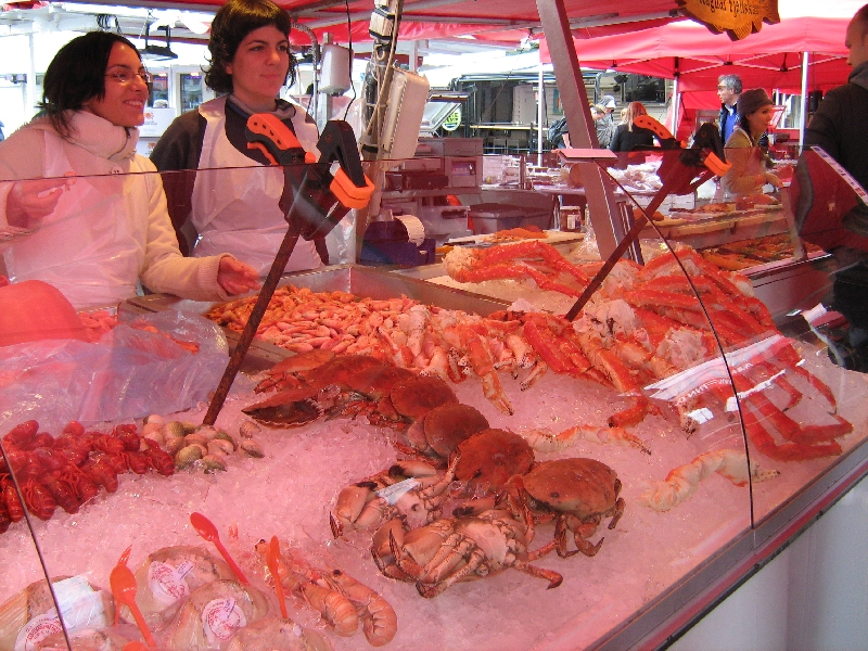 Bergen Norway Seafood stands in Bergen, Norway