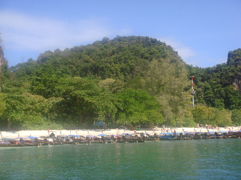 Ko Hong Thailand Longtail boats alongside the beach