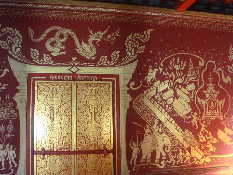 Red and Gold mural paintings, Thailand