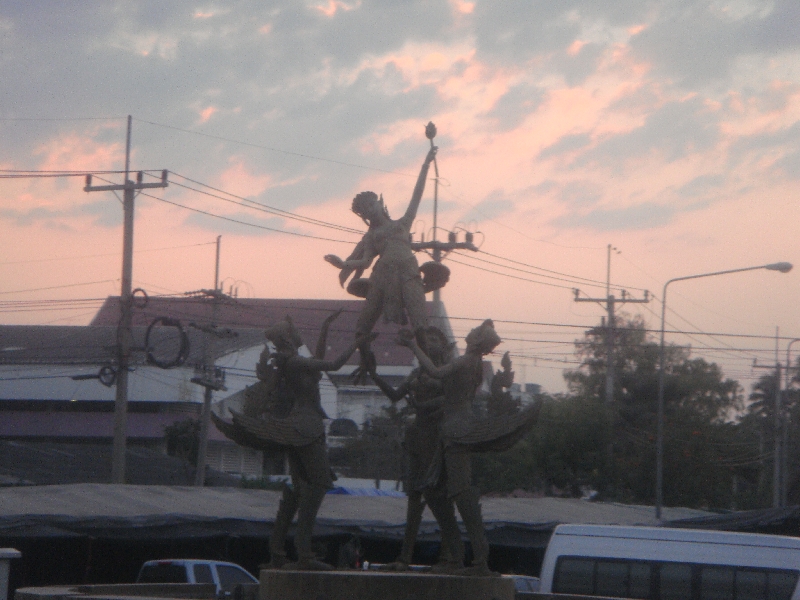 Statues in Ayutthaya at sunset, Thailand