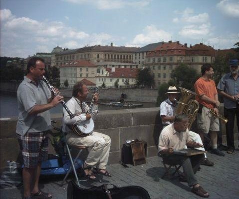 Prague Czech Republic Street musicians on Charles Bridge in Prague.