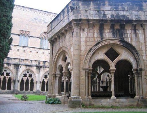 The rectangle shaped courtyard of the Poblet Monasteru., Spain