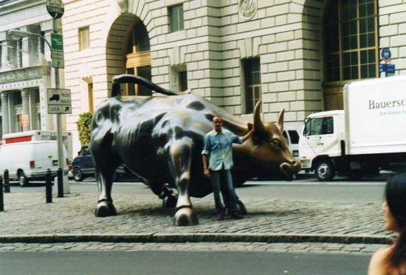 Sculpture of the Charging Bull in New York City., New York United States