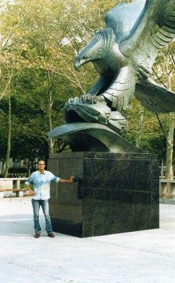 New York United States East Coast Memorial, Eagle Statue in Battery Park, Lower Manhattan. 