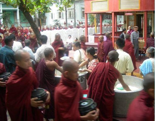 Monks in Amarapura coming together to eat and protest. , Amarapura Myanmar