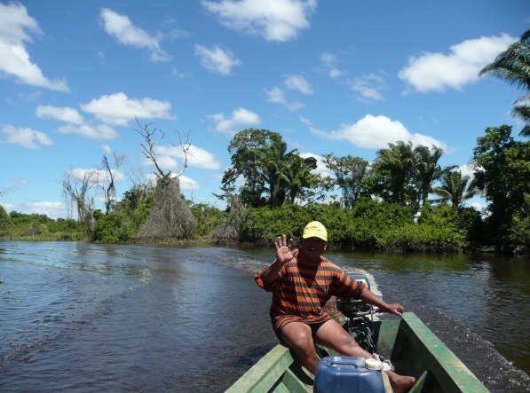 Canoe excursion through the Bolivan pampas., Bolivia