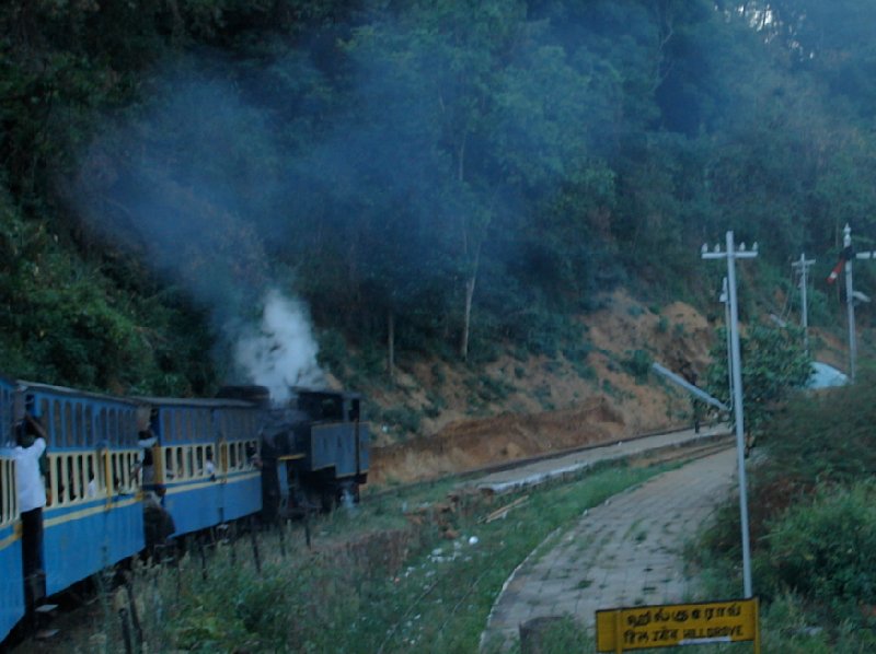 The blue old train bringing us to Kerala., India