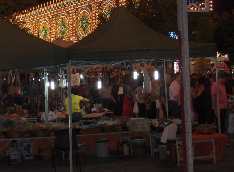 Market stands during festivities in Mesagne, Italy