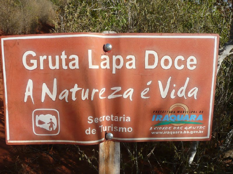 Lencois Brazil Gruta Lapa Doce park sign in Lencois