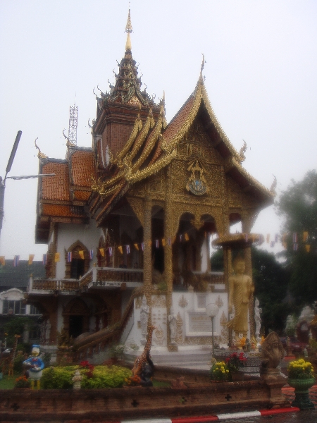 Temple in teak Lanna style at Wat Bupparam, Chiang Mai, Thailand