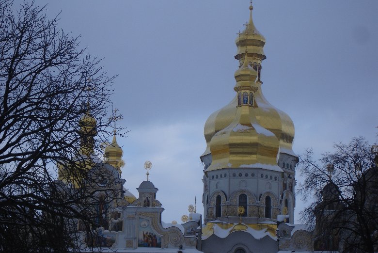 Kiev Ukraine Holy Dormition Cathedral in the snow, Ukraine