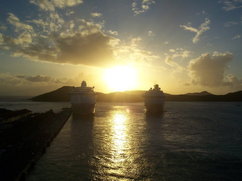 Cruise Ships arouns sunset on St Thomas, Virgin Islands, United States Virgin Islands