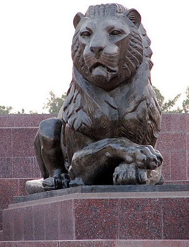 Lion sculptures at the Monument of Ismail Samani in Dushanbe, Tajikistan, Tajikistan