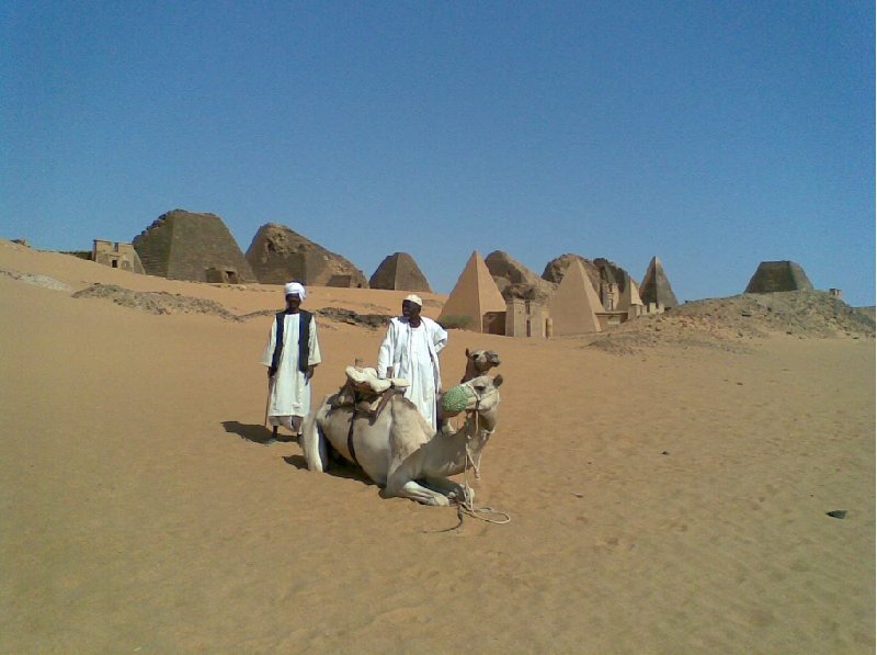 Camel ride to the Nubian pyramids in Meroe, Sudan, Sudan