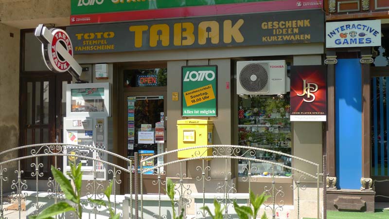 Vienna Austria The typical tobacco store in Vienna! I am a non smoker but in this cute little store you can buy a lot of things - forinstance tickets for public transport!