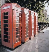Classical red telephone booths in London.