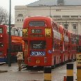 The double decker buses in London