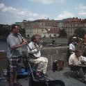 Street musicians on Charles Bridge in Prague.