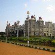 Side angle photo of the Mysore Palace., Mysore India