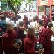 Monks in Amarapura coming together to eat and protest.  Myanmar